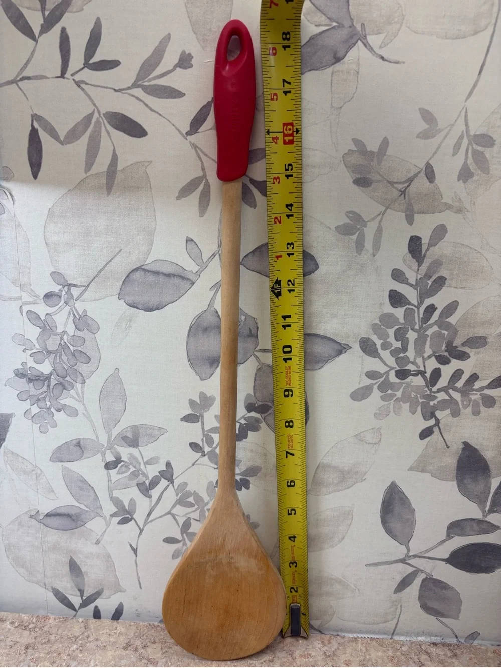 Wooden Cooking Spoon with Red Grip - Classic Kitchen Utensil